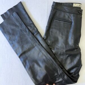 Excelled Womens Black Genuine Leather Straight Leg Pants High Rise Size 6